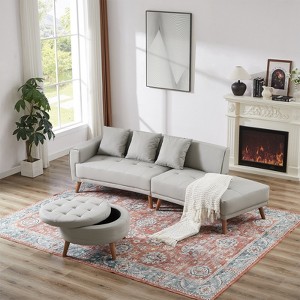 FONTOI Sofas, 107" Sofa with a Round Storage Ottoman and Three Removable Pillows for Living Room Home Office, Gray, 107"*30.3"*31.1" - 1 of 4