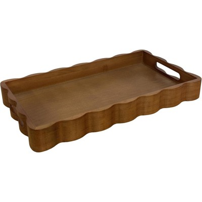 BRINJOY Pine Wood Serving Tray with Handles - Rectangular Decorative Tray for Breakfast in Bed, Coffee Table, and Kitchen Use (Brown)