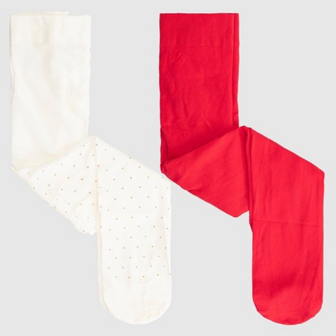 Baby Girls' 2pk Polka Dots Tights - Cat & Jack™ Cream/Red 6-12M