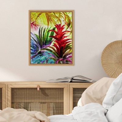 Tropic Botanicals VI Red and Green Canvas Print with Maple Frame