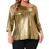 Women's Plus Size Metallic Sparkle Shiny One Shoulder Neck 3/4 Sleeve Party Blouses - Agnes Orinda - 2 of 4