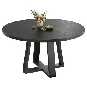 GustoWave 47" Round Dining Table for 4-6, Farmhouse Style with Cross Base - Circle Wood Table for Kitchen, Dining Room, Apartment - 1 of 4