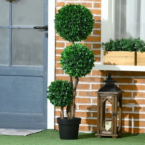 Wooakway 43.25"H 3-Ball Boxwood Artificial Tree Artificial Topiary Artificial Plant with Pot for Indoor/Outdoor D¨¦cor - 1 of 4