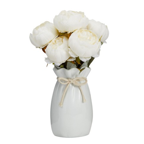 3-pack Artificial Peonies Silk Flowers with Vase Faked Peony Flowers Bouquets 
