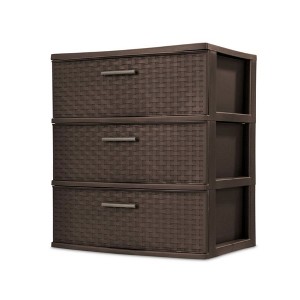 Sterilite 3 Drawer Wide Weave Storage Tower, Plastic Drawers to Organize Clothes in Bedroom, Closet, 2-Pack, Brown - 1 of 4