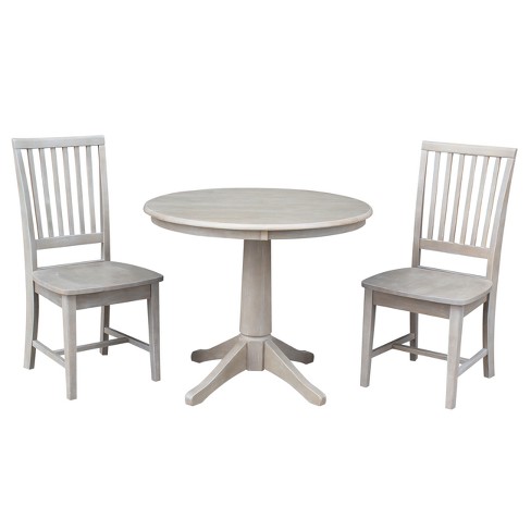 Round Top 36 X 36 Solid Wood Pedestal Dining Table And 2 Chairs Weathered Gray 3pc Set International Concepts