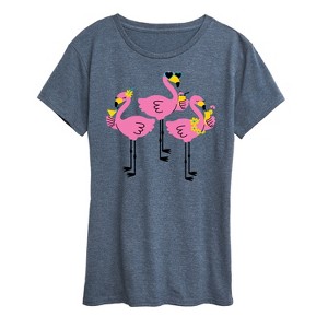 Women's - Instant Message - Three Flamingos Drinking Short Sleeve Graphic T-Shirt - 1 of 4