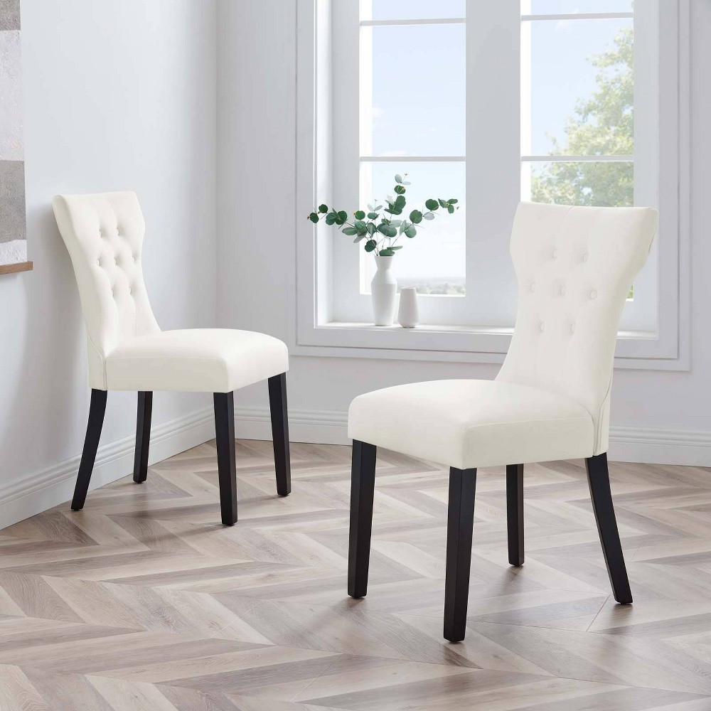 Photos - Dining Table Modway Set of 2 Silhouette Performance Velvet Dining Chairs White  