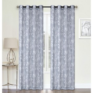 Kate Aurora Living 2 Pack Shabby Chic Designed Semi Sheer Grommet Top Cherry Blossom Window Curtains - 52 in. W x 84 in. L, Gray - 1 of 1