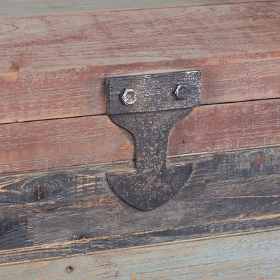 Large Weathered Multicolor Wooden Storage Trunk with Metal Accents