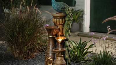 Peacock and Urns Resin Outdoor Fountain with LED Lights