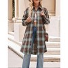 Coolmee Women's Oversized Plaid Flannel Shirts Lapel Long Sleeve Check Mid Long Blouse with Pockets - 2 of 4