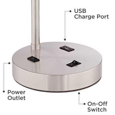 Brushed Nickel Desk Lamp with White Linen Shade and USB Port