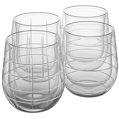 Fifth Avenue Medallion Stemless Wine Crystal Glass Set Of 6, 17 Oz, Various  Etched Patterns, Texture Goblet Cups, Glasses For Wine, Clear : Target