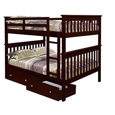 Donco Kids 123-3-FFCP_505-CP Mission Bunk Bed with Dual Under Bed Drawers, Full/Full, Dark Cappuccino