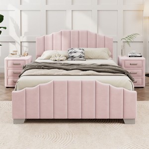 Okak Platform Bed Frame Velvet Upholstered Modern Bed with Vertical Channel Tufted Headboard Noise-Free No Springs Required - 1 of 4