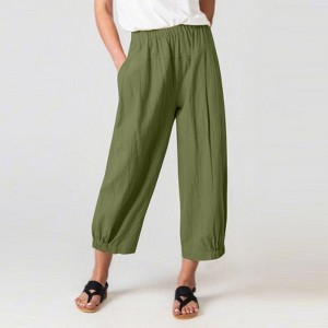 Coolmee Womens Linen Wide Leg Pants Casual Loose Elastic Waisted Cropped Palazzo Pants with Pockets - 1 of 2