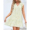 Women's Babydoll Mini Dress Summer V Neck Flutter Sleeve Boho Floral Flowy Shift Short Dress - 4 of 4
