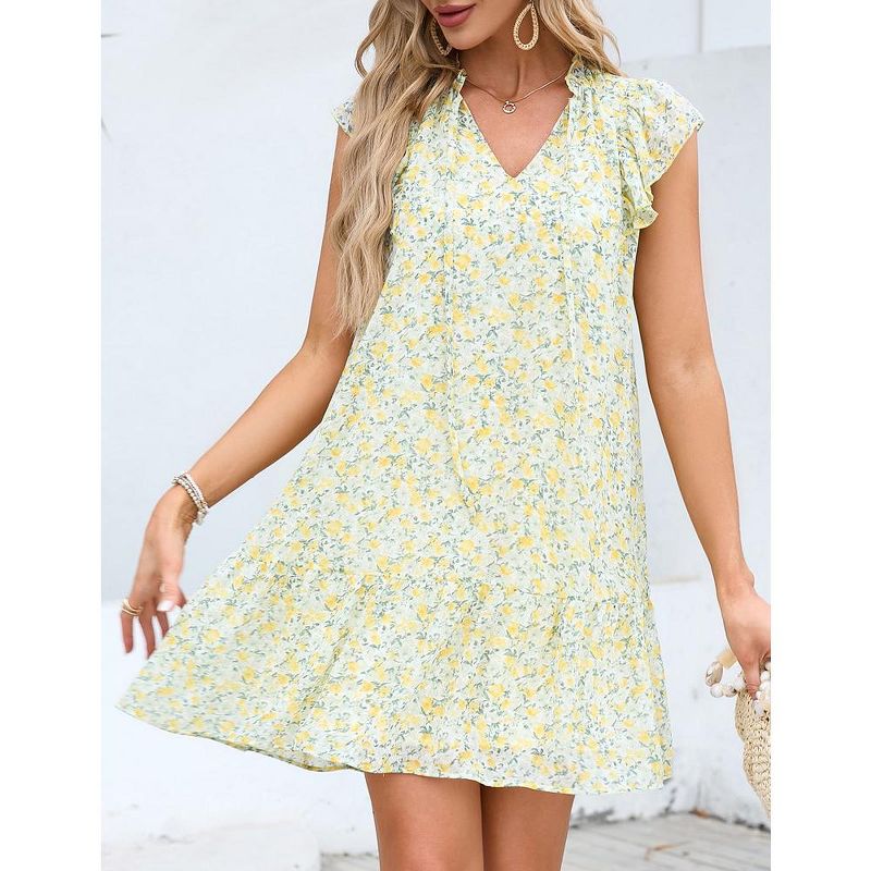Women's Babydoll Mini Dress Summer V Neck Flutter Sleeve Boho Floral Flowy Shift Short Dress, 5 of 8