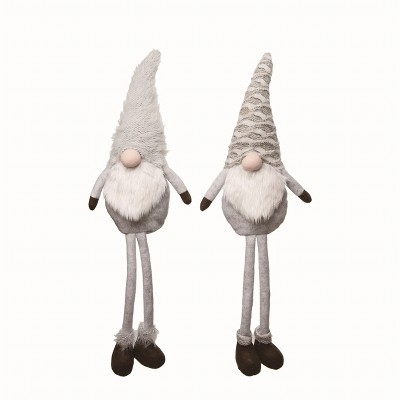 Transpac Plush Birch Gnome Shelf Sitter Set of 2 Decorative Gnome Figurines for Christmas Indoor Tabletop Decor