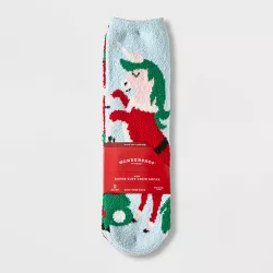 Kids' 2pk Cozy Unicorn Socks with Gift Card Holder Packaging - Wondershop™ Light Blue 