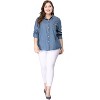 Agnes Orinda Women's Plus Size 2 Piece Button Up Lapel Chest Pocket Long Sleeve Casual Denim Chambray Shirt - 4 of 4