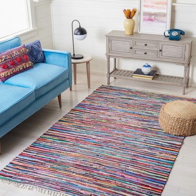 Handmade Striped Multicolor Cotton Round Area Rug, 4' x 6'