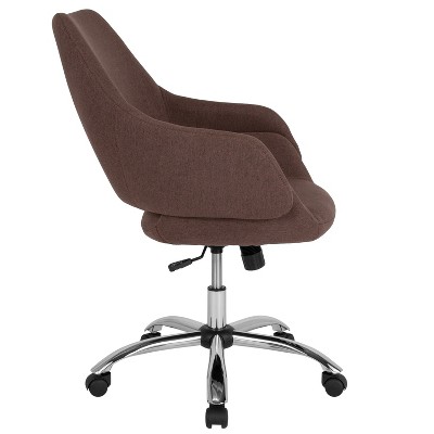 Ergonomic Brown Fabric Mid-Back Swivel Office Chair with Chrome Base