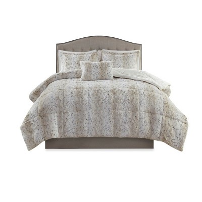 GlasFlength Bedding Sets Comforter Set All Season Down Soft Puffy Bedding King 4PC Faux Fur Comforter Set, Brown, 23.62"*14.17"*14.17"