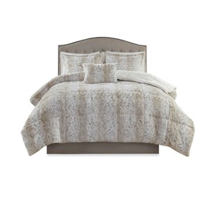 GlasFlength Bedding Sets Comforter Set All Season Down Soft Puffy Bedding King 4PC Faux Fur Comforter Set, Brown, 23.62"*14.17"*14.17" - 1 of 4