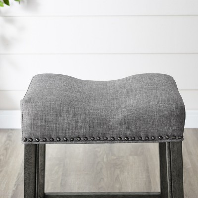 Gray Wood Backless Saddle Counter Stools, 25.5" Height, Set of 2