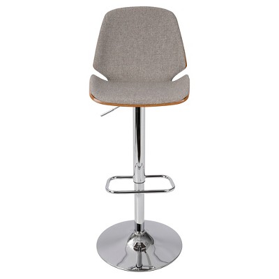 Walnut and Grey Adjustable Swivel Bar Stool with Metal Base