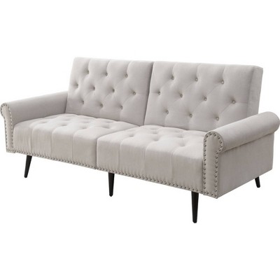 Adjustable Sofa with Button Tufting and Rolled Arms White - Benzara