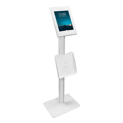 Mount-It! Adjustable Locking Secure Tablet Mount & Anti-Theft Kiosk Floor Stand with Document Tray for iPad Gen 7 to 10, iPad Pro, iPad Air | White