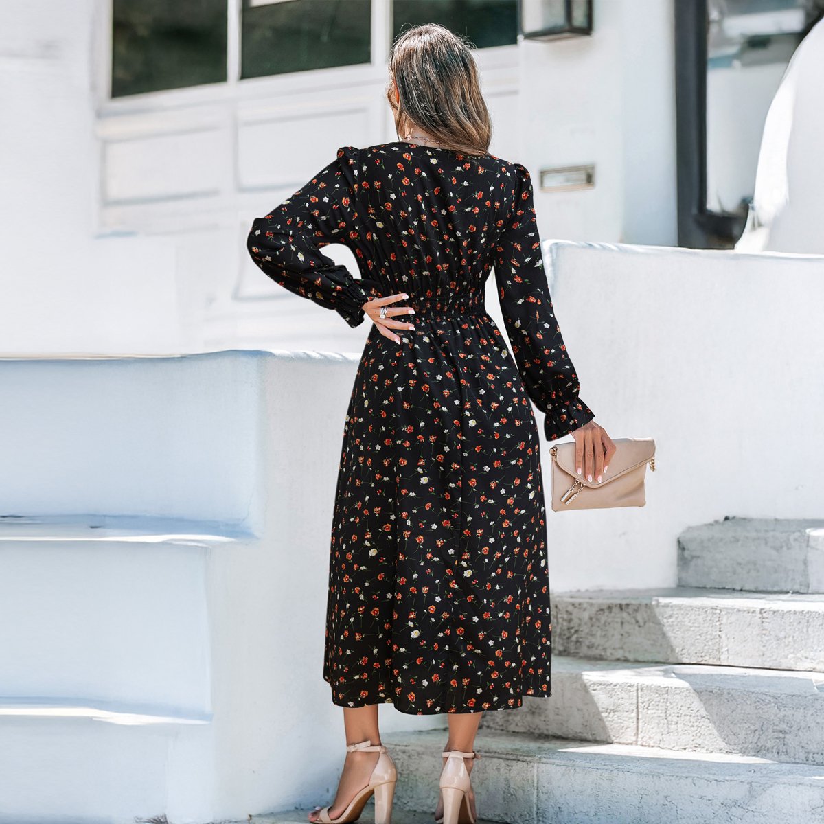 Женские платья Cupshe Women's Floral Print Long Sleeve Maxi Dress-M-Black Floral — фото 3