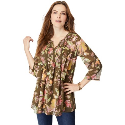 Roaman's Women's Plus Size Tara Pleated Big Shirt