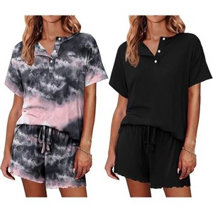 Ekouaer 2 Pack Womens Pajama Sets Short Sleeve Top with Shorts Soft Comfy Loungewear Sleepwear - 1 of 4