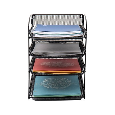 Black Metal Mesh 4-Tier Wall Mountable Letter Tray