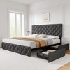 King Size Bed Frame with 4 Storage Drawers and Headboard,Linen Upholstered Platform Bed Frame,Diamond Stitched Button Tufted, Gray - 2 of 4