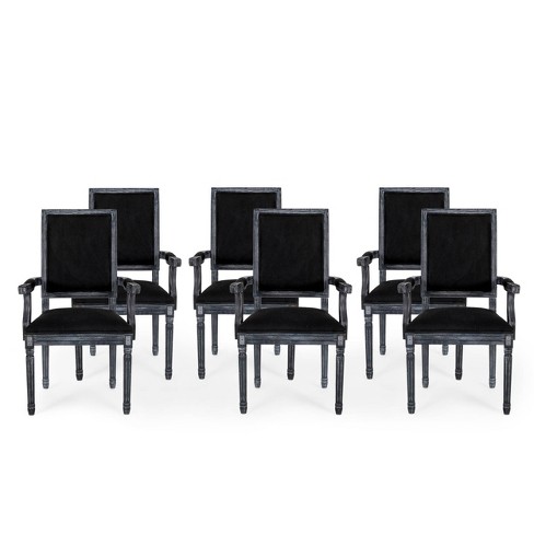 Set Of 6 Maria French Country Wood, Black Metal Dining Chairs Set Of 6