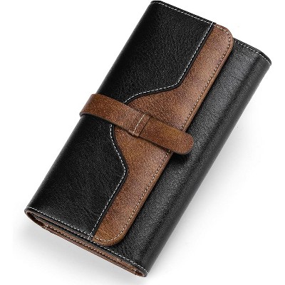 BEAFUP Womens Wallets,Large capacity Genuine Leather Wallet,Wallet Women Trifold Credit Card Holder Wallet with ID Window and RFID