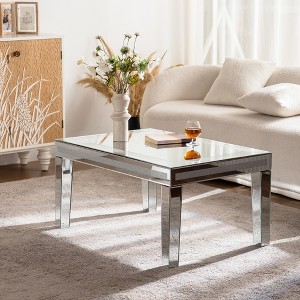 Gulches Modern Silver Coffee Table with Crushed Crystal Border Clear Glass Top Mirrored Finish Rectangle Center Table, Luxury Living Room Furniture - 1 of 4