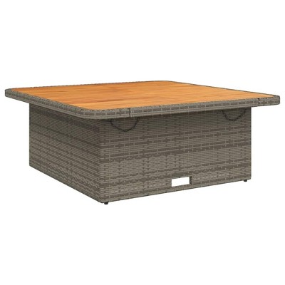 vidaXL Patio Table Gray 43.3 In.x43.3 In.x28 In. Poly Rattan and Acacia Wood
