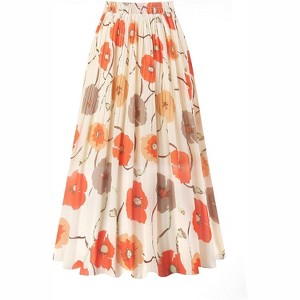 Women's Chiffon Pleated Midi Skirt - A-Line Skirt with Elastic Waist for Elegant Style B Ivory Flower Flower - 1 of 4