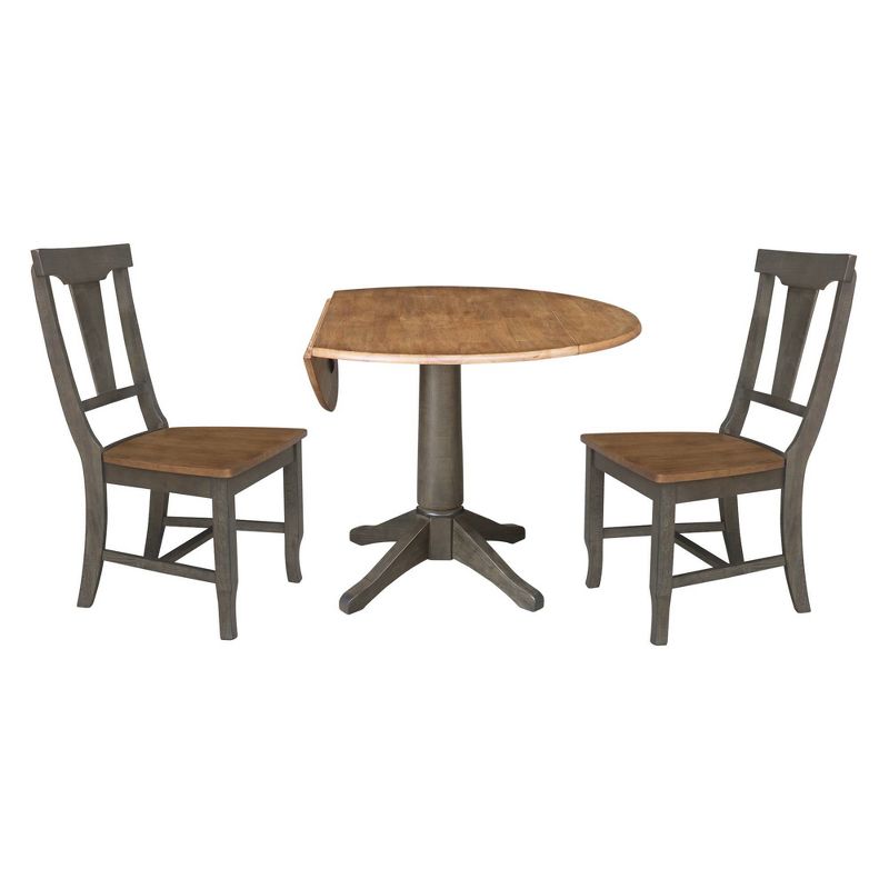 42&#34; Round Dual Drop Leaf Dining Table with 2 Panel Back Chairs Hickory/Washed Coal - International Concepts, 3 of 11