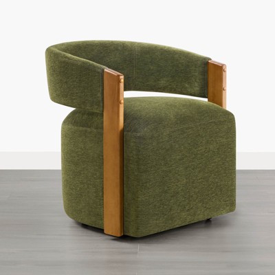 Spruce&Spring Modern Upholstered Dining Chair with Casters & Wood Armrests, Single