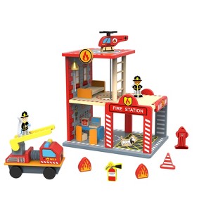 Toysters Big Fire Department Station Wooden Emergency Vehicle Playset For Boys and Girls - 1 of 3