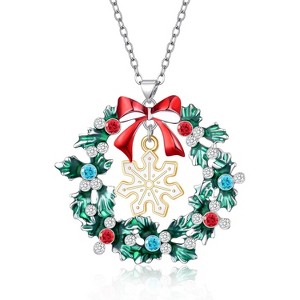 Christmas Necklaces for Women Xmas Wreath Pendant Necklace Holiday Jewelry Gift - 1 of 4