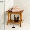 JONATHAN Y Tucker 22.1" Traditional Classic Slatted Solid Acacia Wood Indoor/Outdoor Shower Bench with Shelf and Handle - 2 of 4