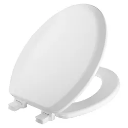 Cameron Never Loosens Elongated Enameled Wood Toilet Seat with Easy Clean Hinge White - Mayfair by Bemis